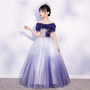 Robe de princesse haut de gamme pour enfants ML068, dégradé, vêtements pour filles, froncée, appliquée, en polyester, tenue de performance pour piano - Product Image 3