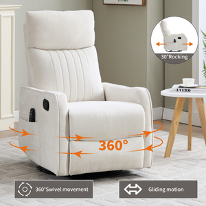 Beige Heat Massage Remote Control <b>Recliner</b> Chair with Rocker and Swivel in Fabric for Living Room and Villa Leisure - Product Image 4
