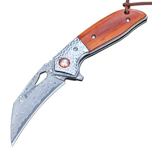 Rosewood comfortable handle Collection self defence knife Outdoor EDC Multi-function folding tool knife Damascus Steel pocket kn