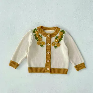 패션 겨울 니트 코튼 버튼 업 스웨터 어린이 소녀 패턴 긴 가디건 어린이 가디건 스웨터