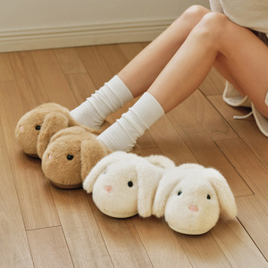 OEM ODM Chaussons d'intérieur en peluche pour femmes, motif lapin à oreilles tombantes, mignons, doux, à bout fermé, à enfiler, chauds pour l'hiver, pour la maison et la chambre - Product Image 1