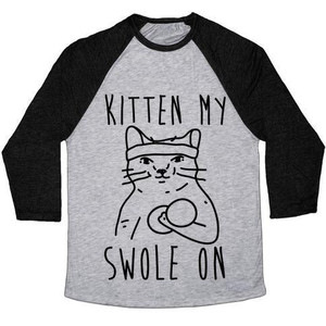 Kitten My Swole on Unisex Tri-Blend <b>Baseball</b> <b>Tee</b> - Product Image 5