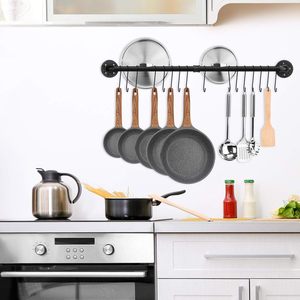 Support mural de cuisine en tuyau de fer avec crochets multiples pour rangement de casseroles, ustensiles et batterie de cuisine - Product Image 3