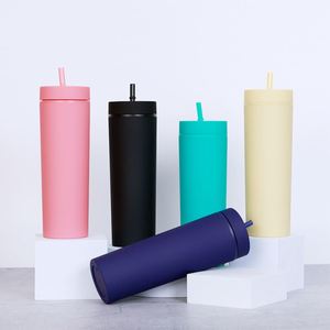 Gobelets isothermes en acrylique à double paroi, fin, mats, personnalisés USA, 16oz et 24oz, avec couvercles et pailles - Product Image 1