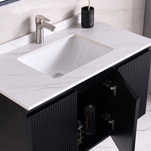 Black Fluted Wall-Mounted Bathroom Vanity with LED Mirror and Ceramic Basin Modern Minimalist Design - Product Image 2