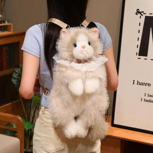 Sac à dos en peluche <span class=keywords><strong>chat</strong></span> réaliste avec son couinement, nœud en dentelle, sangle réglable pour filles et enfants, sac à bandoulière animal mignon - Product Image 6