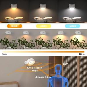 Lampe murale moderne sans fil <span class=keywords><strong>rechargeable</strong></span> à LED pour chambre à coucher, intensité réglable, rotation à 360°, télécommande, 3 CCT, détecteur de mouvement, veilleuse - Product Image 2