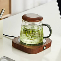 Mug à thé en verre à rayures verticales avec couvercle en bois, infuseur à thé amovible, tasse à thé de bureau pour thé en feuilles