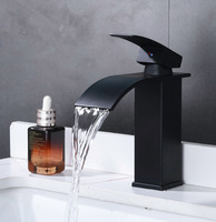 Robinet de lavabo mural en acier inoxydable noir à poignée unique, chromé brillant, cascade, eau chaude/froide pour salle de bain, chambre à coucher