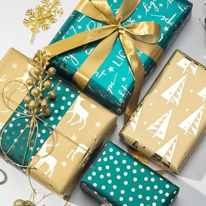 Eco-Friendly Recyclable Custom Metallized Art <b>Paper</b> Gift <b>Wrap</b> <b>Roll</b> Reindeer Polka Dot Pattern Gold Stamp Double-Sided Packaging - Product Image 3