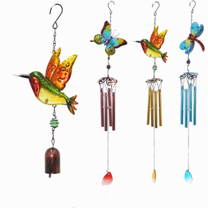 Colgantes de hierro modernos Diamantes pintados Colibríes de cristal Mariposas Libélulas-Campanas de viento de metal creativas - Product Image 1