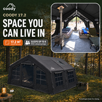 Tente pneumatique Coody Familia 17.2 - Noire, portable, 4 saisons, pour le camping familial, tente de camping gonflable pour l'extérieur