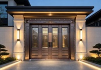 Pintu Masuk Villa 4 Daun Berbahan Aluminium Cor Kustom Gaya Cina Baru dengan Kaca Temper Dekoratif dan Pengaman, Pintu Utama