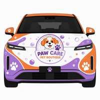 Stiker Pembungkus Van Layanan Cuci Anjing Warna Oranye Ungu Vinyl Berwarna-warni untuk Pemasaran Salon Anjing & Branding Armada