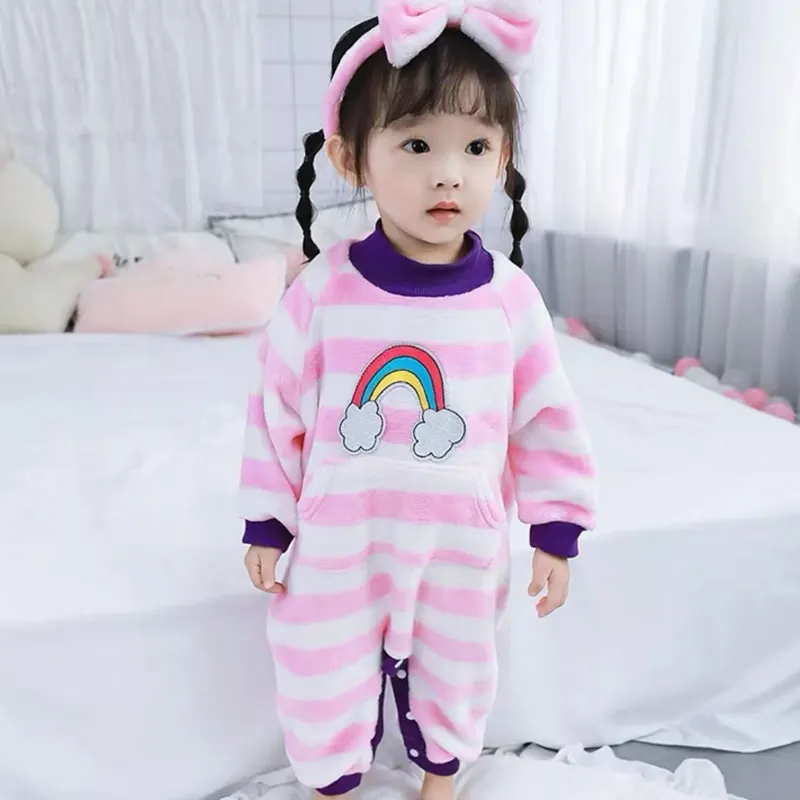 Baby Girl Clothes Winter Autumn Cotton Striped Rainbow Clouds Print Baby Romper Keep Warm Baby Clothes 0-18M