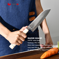 Couteau de cuisine YIERYI HAP-40 en acier de 6,5 pouces, nouveau design, style japonais, petit Santoku, manche en résine d'ivoire blanc, ultra-affûté
