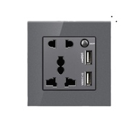Stopkontak Dinding Grey Deluxe Glass English 13A dengan Pengisian Daya USB, Adaptor Perjalanan Universal dengan USB dan Tipe-C, Peralatan Listrik