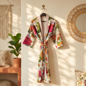 Robe kimono décorative brodée 100% coton, motif imprimé, manches longues, respirante, tenue de mode pour adultes, vêtements de fête - Product Image 1
