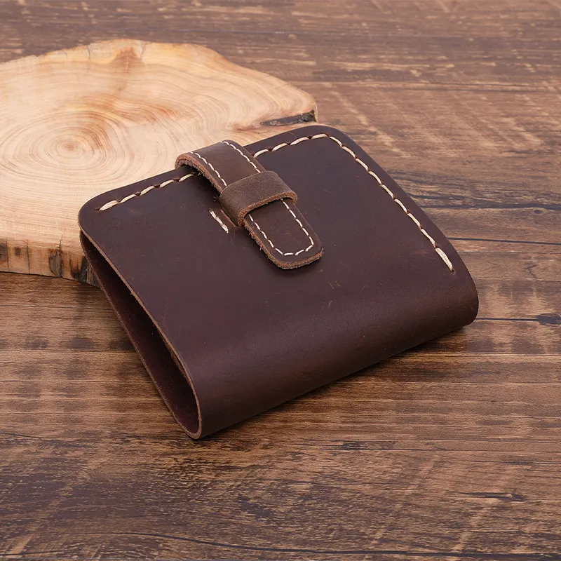 Custom Handmade Money Clip Real Full Grain Leather Vintage Cowhide Card Holder Crazy Horse Leather Wallet For Men