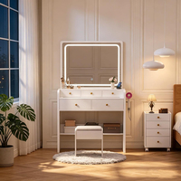 Ensemble de coiffeuse élégante avec miroir LED, chaise et rangement pour chambre moderne