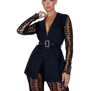 Nuevo Conjunto de 2 Piezas con Blusa de Manga Larga de Encaje Floral y Pantalones Acampanados, Incluye Cinturón, Estilo Casual y a la Moda - Product Image 4