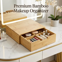 Organizador de Maquillaje de Bambú Premium con Cajón, Caja de Almacenamiento de Cosméticos y Joyas de 4 Compartimentos para Tocador