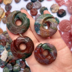 Venta al por mayor a granel de artesanía de tallado de cuarzo con cristales curativos de Reiki, de jaspe oceánico natural, con diseño de ocho diagramas del Dios de la Riqueza, para decoración - Product Image 4