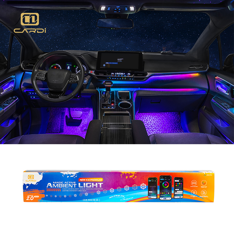 CARDI K4 Smart Car Ambient Light Kit: 265 Colors, APP Control, Universal Car Interior Decoration