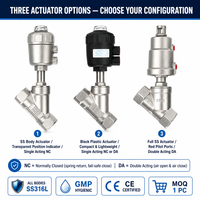 Vanne à siège angulaire pneumatique à piston en acier inoxydable fileté CNJS SUS304/SUS316 de type Y pour l'eau DN15-DN80