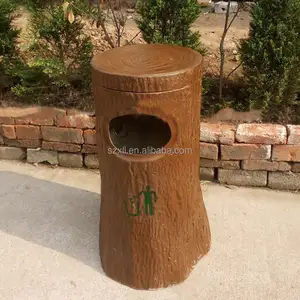 Customized Fiberglass Stump Trash Bin Creative Outdoor Park Stump Trash Bin