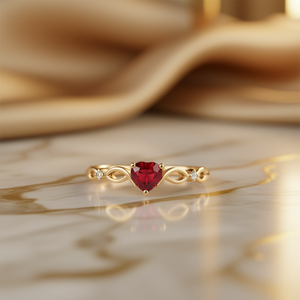 Anello Romantico con Diamante Rosso Taglio Cuore Placcato Oro Rame per Donna, Gioiello con Gemma per Fidanzamento, Montatura a Griffe JS-XYH-10020 - Product Image 2