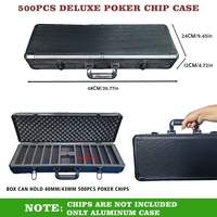 Kotak Penyimpanan Chip Poker Profesional Kosong Besar 68x24x12cm Aluminium Hitam 500CT Tanpa Minimum Order, Cetak Digital Tema Kasino Malam