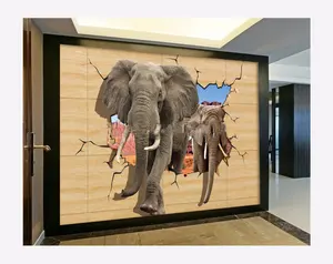 3D PVC Wall Paper Designs Elephant Animal Wall Sticker For Kids Bed Room