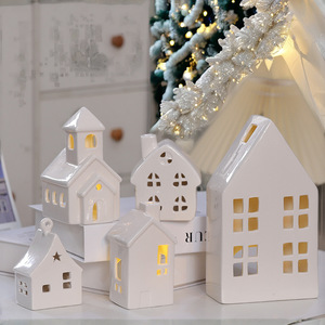 Maisons en céramique blanche Décoration de table éclairée par Led Lanterne de <span class=keywords><strong>maison</strong></span> de village Brûleur à mazout en <span class=keywords><strong>porcelaine</strong></span> pour huile essentielle - Product Image 3