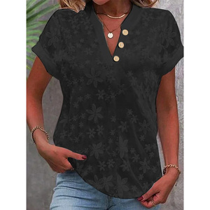 Camicia corta estiva RNSHANGER camicetta di <span class=keywords><strong>pizzo</strong></span> bianco Casual con taglio a occhielli Top ricamato che indossa camicetta da donna vuota - Product Image 3