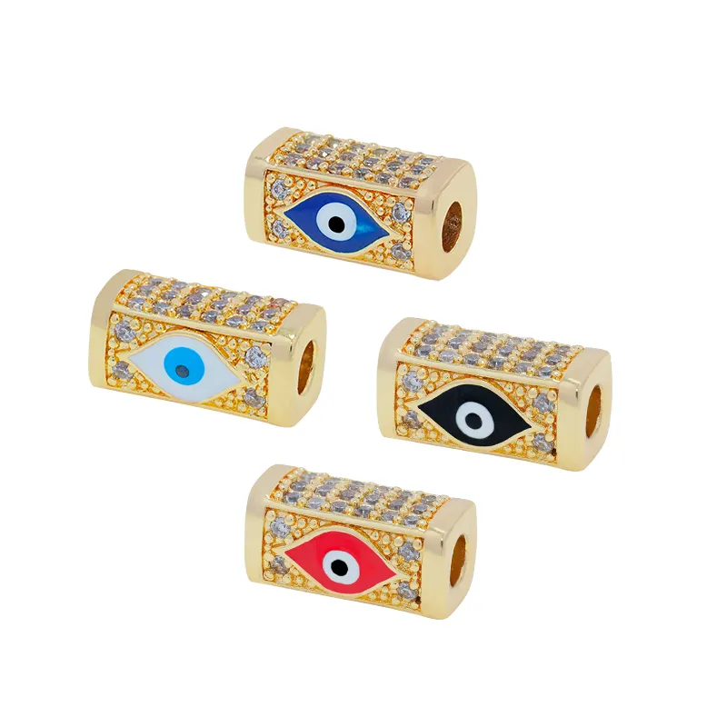 2022 affascinante connettore colorato Unisex zircone cubico CZ tubo quadrato Bead Blue Devil Eyes per gioielli fai da te che fanno braccialetto