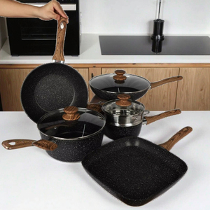 Ensemble <span class=keywords><strong>de</strong></span> casseroles et poêles en <span class=keywords><strong>pierre</strong></span> <span class=keywords><strong>de</strong></span> <span class=keywords><strong>lave</strong></span> noire antiadhésive moderne <span class=keywords><strong>de</strong></span> 12 pièces avec couvercle en verre, compatible induction, ustensiles <span class=keywords><strong>de</strong></span> cuisine - Product Image 1