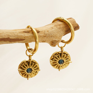Orecchini Pendenti a Forma di Stella Portafortuna in Stile Turco, Placcati in Oro 18k PVD, Acciaio Inossidabile con Zirconi Incastonati, Ottagonali, per Donne - Product Image 4