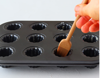 FAD4-Mini Moule à Canelés Antiadhésif en Acier Carbone à 12 Cavités, Noir, pour Pâtisserie Française