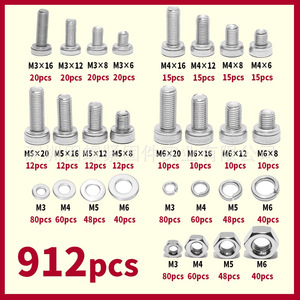 304 Stainless Steel Socket Head Screw Nut Washer Kit 912pcs DIN912 Hex Drive <b>Tool</b> <b>Set</b> - Product Image 2