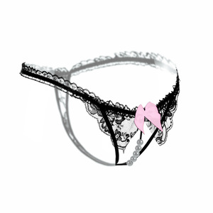 Lencería Femenina Sensual y Transparente con Perlas, Diseño Abierto en la Entrepierna, Tanga de Cintura Baja con Encaje Fino - Product Image 1