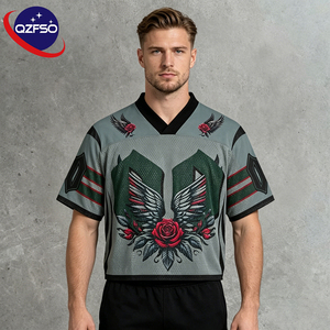 QZFSO Custom Hip Hop Vintage Sublimation Soccer T Shirt American Football Uniform <b>Top</b> Rhinestone Mesh Fabric Rugby Sport Jersey - Product Image 1