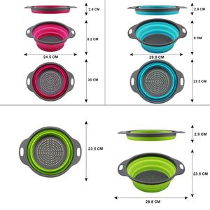 Fruit Vegetable Washing Basket Food Grade Silicone Kitchen Strainer Set Collapsible <b>Colander</b> Round Strainers Basket with Handle - Product Image 2