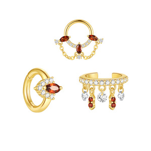 Boucles d'oreilles pendantes géométriques en argent fin S925 avec grenat et zircon, motif marquise, petite taille, bijoux en argent fin - Product Image 1
