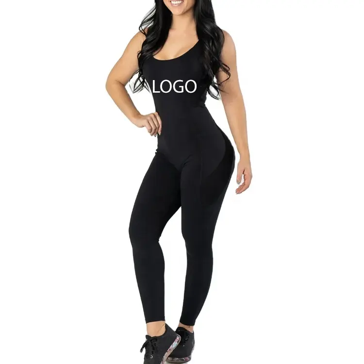 OEM kustom Logo Gym kebugaran ringan wanita Bodysuit satu bagian Jumpsuit olahraga dengan dua kantong sisi