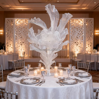 Décoration de table de mariage de luxe SMS, ornement artistique pour banquet, événement, fête, sculpture florale géante en organza plissé blanc