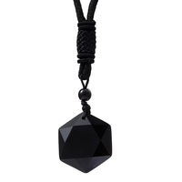 Collar de Hombre con Colgante Hexagonal de Obsidiana, Tejido a Mano con Cuerda, Certificado CE, de Moda y Alta Venta