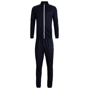 Men's Navy Blue Tracksuit Full <b>Zip</b> Long Sleeve Stand Collar Solid Color Breathable Polyester Casual <b>Joggers</b> <b>With</b> Side <b>Pockets</b> - Product Image 1