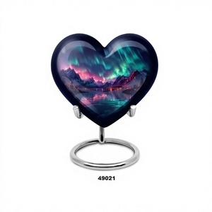 Urna de cremación de recuerdo con forma de corazón de Aurora Boreal hermosa de alta calidad para cenizas humanas con soporte y bolsa de terciopelo gratis - Product Image 1