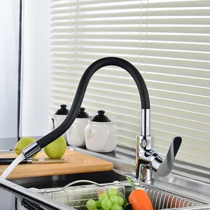 China Wenzhou fabricante torneira misturadora de design moderno preto torneira de água quente e fria mangueira flexível de silicone torneira da pia da cozinha